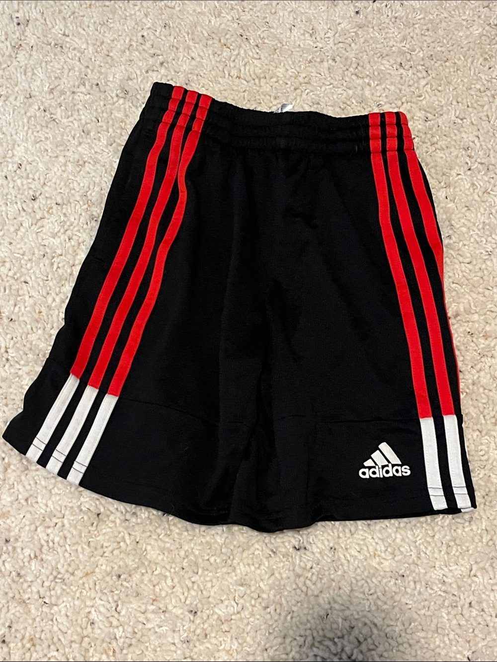 adidas Black Shorts with Red & White Stripe Detail